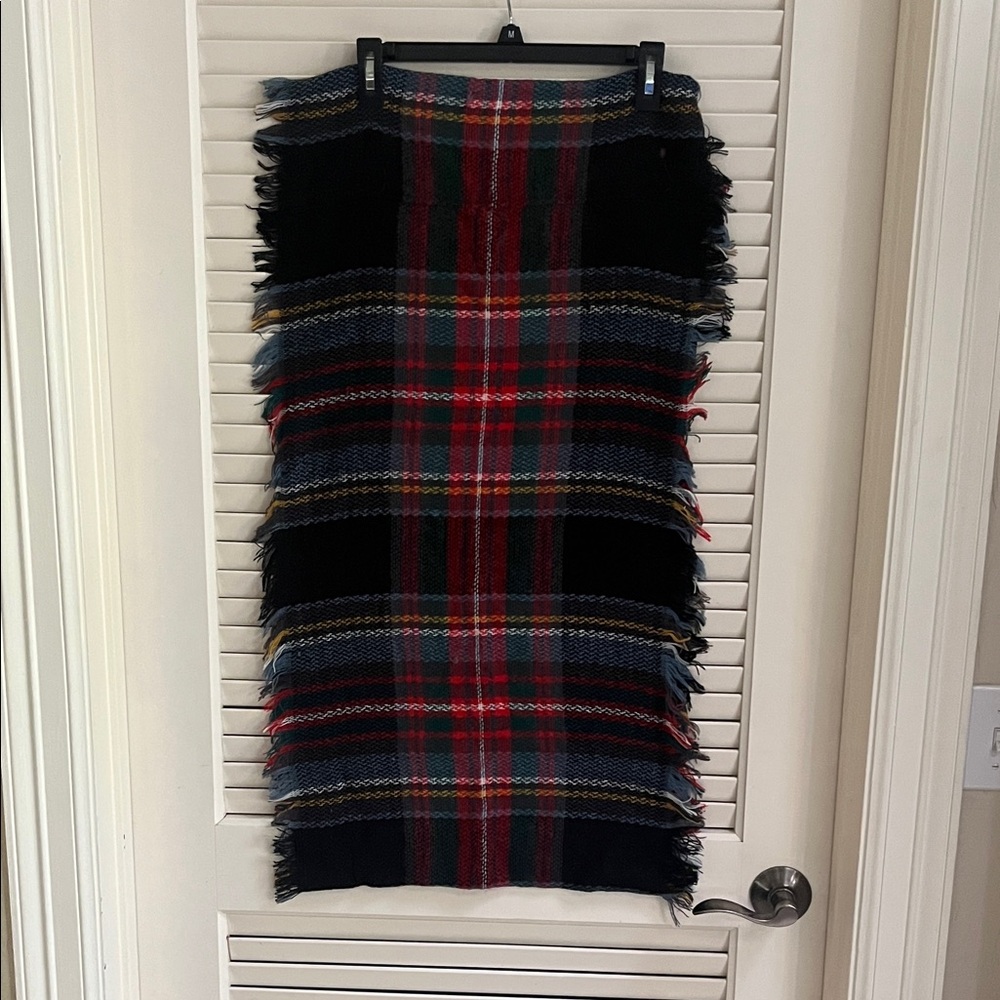 Chic Plaid Fringe Scarf - Black, Red, Green